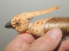 Vintage Swiss Made Bird Whistle   Boomerang Hand Carved Wooden Folk Art Signed