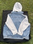 Refuge  Men   s Big   Tall 3xl Denim Hooded Button Front Jacket Point Collar Blue