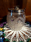 Antique English Victorian Silver Plate   Etched Glass Crystal Biscuit Box Barrel