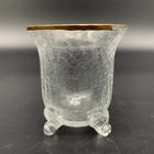 3 25  Vtg Crackle Glass Footed Tea Light Candle Holder Gold Painted Rim