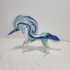 Beautiful Vtg Hand Blown Blue Swirl Art Glass Unicorn Lg 12  Long Figurine Mcm