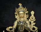 9 6  Old Tibet Buddhism Bronze Gilt Green Tara Goddess Buddha Lotus Statue