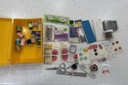 Lot Of Vintage Sewing Notions  Thread  Needles  Thimbles In Yellow Box