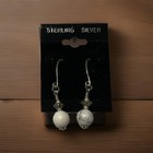 Sterling Silver 925 Dangle drop Earrings Hook White Round Bead