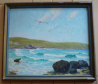 M j  Holman  Porthmeor Beach  Cornwall Seascape Signed Oil Painting Vintage Oil