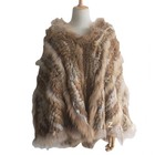 Womens Real Rabbit Fur Knitted Jacket Real Raccoon Fur Trim Hooded Mid-long Coat