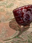 Vintage Ruby Red Etched Glass Souvenir Mug   Cup -  souvenir De Luchon 