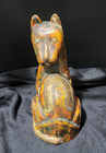 Vtg Folk Art Wooden Carved W copper Accents Multi Color Cat 7 5 x 4 
