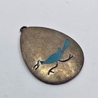 Native American Sterling Silver Inlaid Turquoise Roadrunner Pendant No Bale