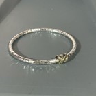 Hammered Silver Bangle Bracelet With Brass Ring Accents Textured Jewelry M 1005