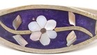 Vintage Mexican Bangle Bracelet Alpaca Silver Hinged Blue   Abalone Floral Inlay