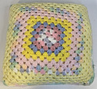 Vintage Handmade Crochet Knit Pastel Throw Pillow Baby Nursery 14 x 14  Clean