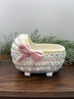 Vintage Ceramic Baby Bassinet Planter     Pink Bow Nursery Decor     Shabby Chic