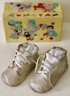 Antique 1940s White Leather Baby Shoes Colorful Children Playing Doll Blocks Box