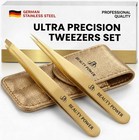 Professional Tweezers Set - Slant   Point Ultra Precision Stainless Steel For Ey