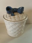 Vintage 80 s Cookie Jar Blue Bow White Ceramic Basket Weave Cottagecore 9 