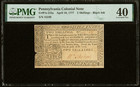 1777 Pennsylvania American Revolution Colonial Continental Note Currency  Pmg 40