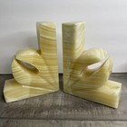 Vintage Art Deco Cream Carved Polished Stone Bookends Marble  Alabaster 5 5 In