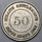 1896 Straits Settlements 50 Cents Vf Victoria Scarce Silver Coin  25052302r 