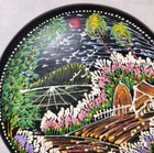 Lacquered Round Trinket Box Landscape Handpainted Black Lidded Vintage Ukraine  
