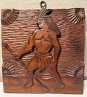 Vintage Decorative Wood Relief Plaque Hand Carved Native American Signed  11 In