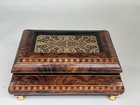 Inlaid Wooden Jewelry Trinket Box Hinged Lid Gold Tone Feet Decorative Vintage