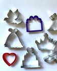 Lot Of 10 Mixed Cookie Cutters Wedding Dress Cake Crown Mustache Peace Dove More