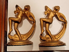 Pair Antique C1920s  Cast Iron Art Deco Dancing Nude Women Bookends  Nr