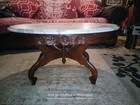 Victorian Mahogany Carved White Marble Top Coffee Table Glossy Finish ct264 