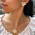 Women Gold Plated Flower Earrings And Necklace Cubic Zirconia Bridal Jewelry Set