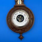 Beautiful Antique Wall Wood Carved Black Forest Barometer Thermometer