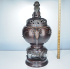 Large Antique Bronze Chinese Incense Burner Censor  21  Tall Signed