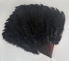 Early 1900s Antique Black Ostrich Feather Hand Fan - Victorian Mourning 16 x24 