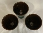 Vintage Pottery Double Egg Cups Set Of 3 Green   Brown Unmarked