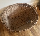 Large Antique Primitive Hand Woven Splint Oak Double Handled Basket - 27 