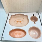 Staub Ceramic Baby   Kids Tableware 4pcs Set Rare Pink Hippo Children s Plates