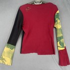 Cirque Du Soleil Top Womens Medium Red Blue Bell Sleeve Long Cropped Colourblock