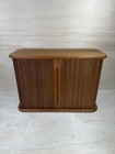 Vintage Mid Century Eppco Enterprises Teak Tambour Slide Door Wall Mount Cabinet