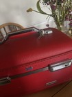 Vintage American Tourister Red Makeup  tiara  Luggage Train Case With Key