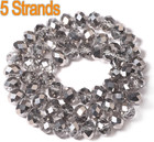 5 Strands 8mm Transparent Silver Half Plated Faceted Rondelle Beads   Glass Bead