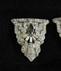 Two Vintage Art Deco Rhinestone Silver-tone Shoe Clips Charcoal Gray Stone