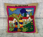 Handmade Needlepoint Pillow South America Village Animals Folk Art - El Salvador