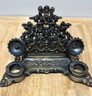 Antique Brass Or Bronze Double Inkwell   Letter Holder No Glass Inserts