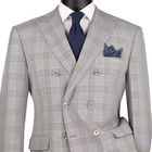 Vinci Men s Gray Glen Plaid Double-breasted 6-button Classic Suit - New