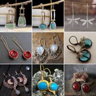 Retro 925 Silver Turquoise Flower Dangle Ear Hook Earrings Women Jewelry Gift