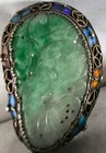 Stunning  Antique Sterling W colorful Enamel hand Carved Jade Chinese Brooch 