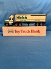 1987 Hess Truck Toy Bank W 3 Barrels  Lights Work  Preowned Worn Box  No Inserts