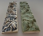 Two- Vintage Designer High Relief Ceramic Floral Tile 7-3 4  X 2  Samples