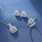 Women s Necklace Earrings Ring Set Cubic Zircon Pendant Chain Fashion Jewelry