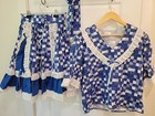 Vtg Nwot Fun Fancy Ca Originals Blue Plaid Ruffle Lace Square Dance Set M